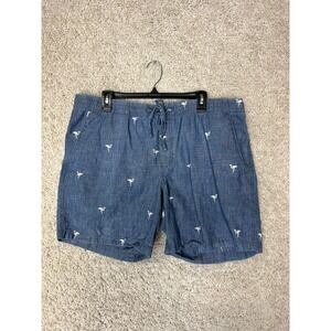 Chaps Shorts Mens Size XL Blue Chambray Flamingo Print Preppy Beach Resort